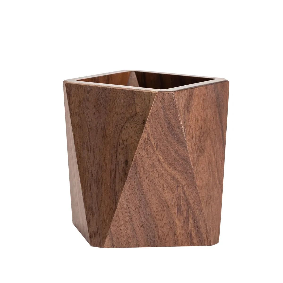 EOKPHULL Wooden Pen Holder for Desk, Multi-Functional Pen Cup Pencil Holder for Office School Supplies Storage, Black Walnut Desk Organizer and Accessories（Prismatic）