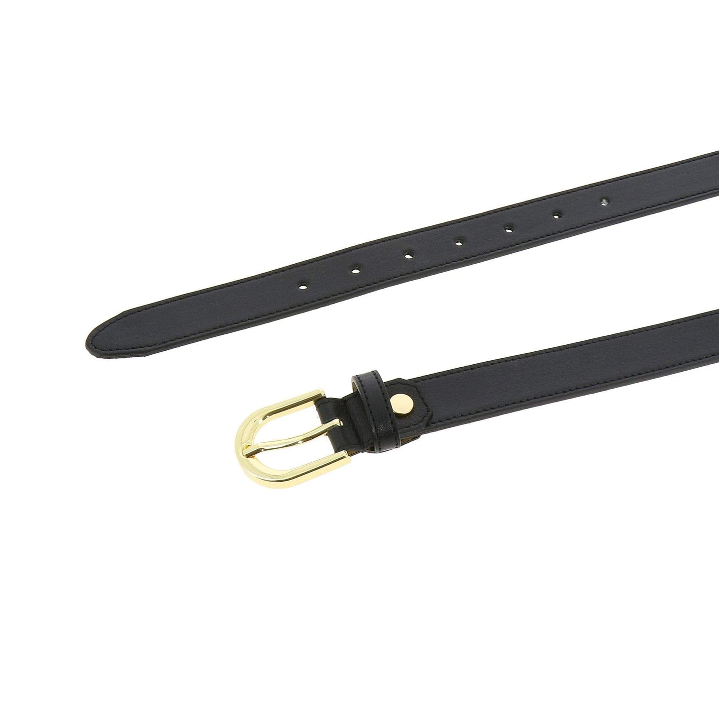 FASHIONGEN - Women genuine Italian leather belt LUNA, Made in France - Black (Golden buckle), 80 cm (31 in) / Waist size 29 to 30