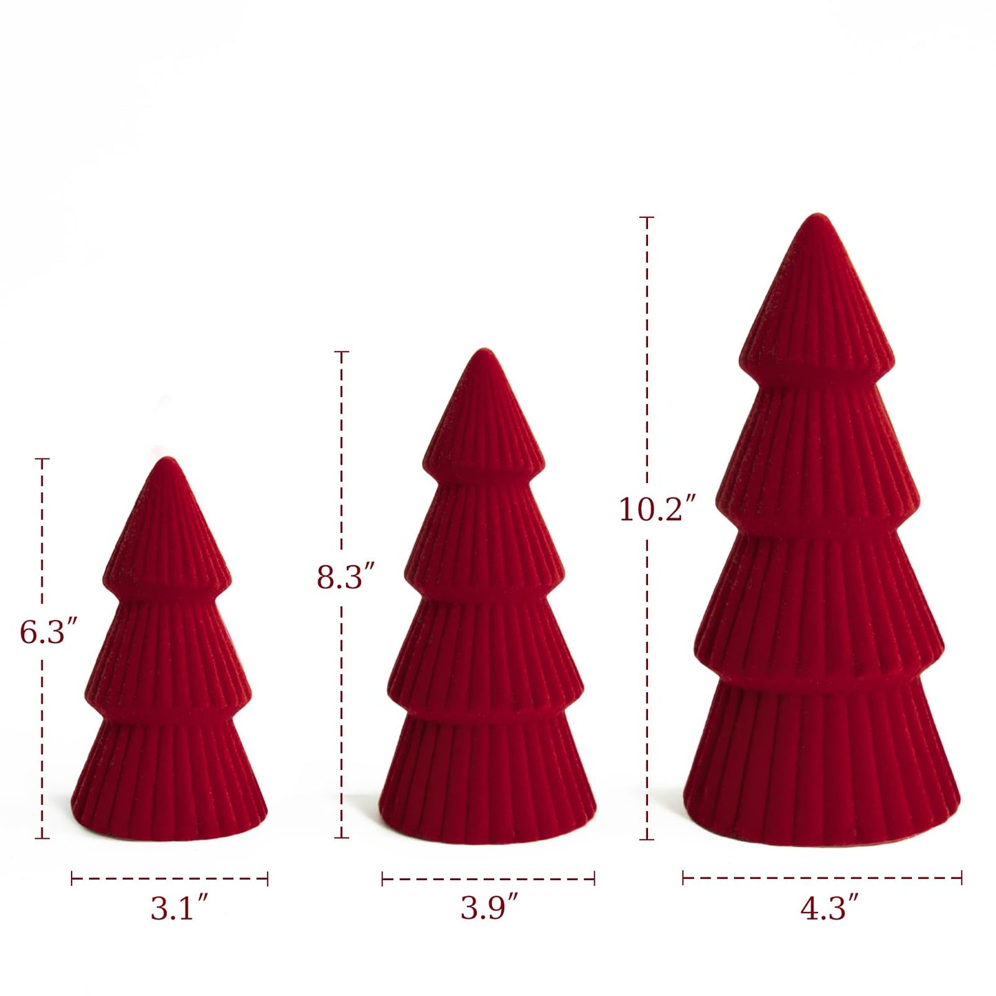 Christmas Decorations - Set of 3 Velvet Ceramic Christmas Trees - Modern Cone Indoor Christmas Decoration Centerpieces for Table Mantel and Living Room Home Decor (Red)