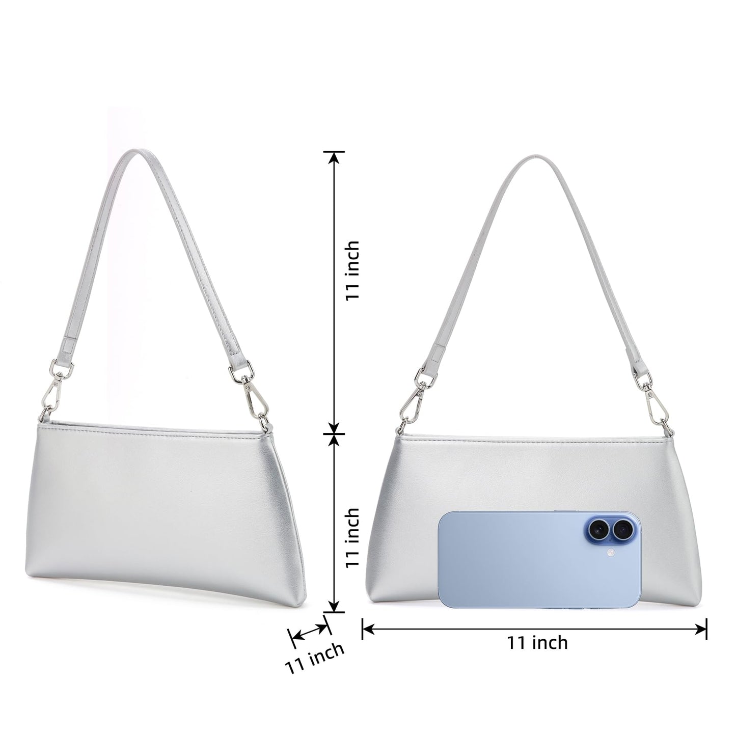 Valleycomfy Women Clutch Purses Ladies Pu Leather Evening Bag Shoulder Bag Handbag for Party/Wedding/Cocktail/Prom/Club, Silver