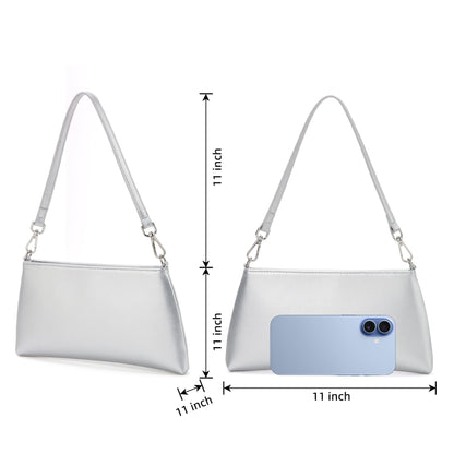 Valleycomfy Women Clutch Purses Ladies Pu Leather Evening Bag Shoulder Bag Handbag for Party/Wedding/Cocktail/Prom/Club, Silver
