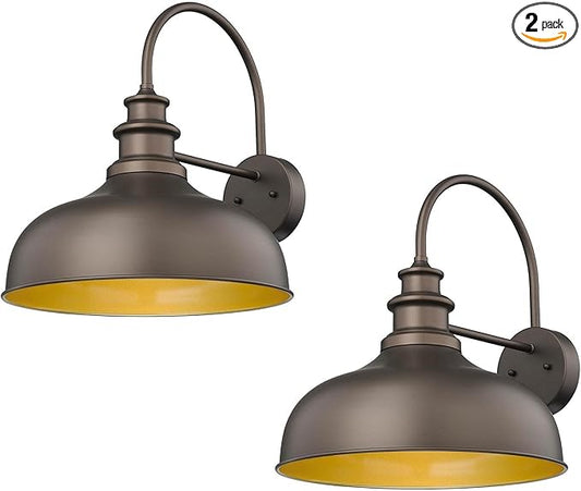 Bestshared 16 Inch Vintage Industrial Gooseneck Barn Light Farmhouse Outdoor Wall Sconce - Farmhouse Exterior Wall Mount Lighting Fixture for Garage, Patio, Porch,Front Door(Orb+Gold, 16"-2pack)