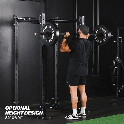Titan Fitness X-3 Series Flat Foot Power Rack, 82" H x 30" D, 1,650 LB Rackable Capacity, Skinny & Fat Pull-Up Bars, Standard J-Hooks, for Home Garage Gym Weightlifting and Strength Training