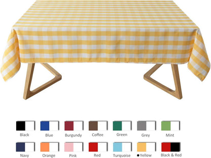 maxmill Checkered Rectangle Tablecloth Water Resistance Wrinkle Free Spillproof Heavy Weight Gingham Plaid Table Cloth for Buffet Banquet Parties Holiday Dinner, 60 x 84 Inch Yellow and White
