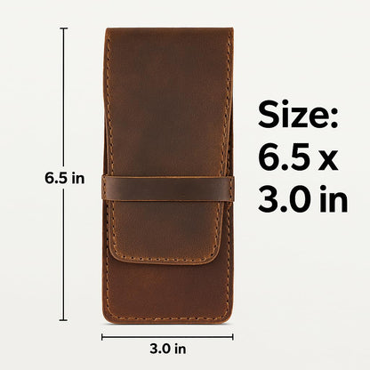 TheAntiq Leather Pen Holder, Genuine 3 Pen Case with Tuck-in Flap, Brown Leather Case for Fountain, Ballpoint & Rollerball Pens, Travel Organizer, Luxury Executive Pen Storage Sleeve (3 Pen, Brown)