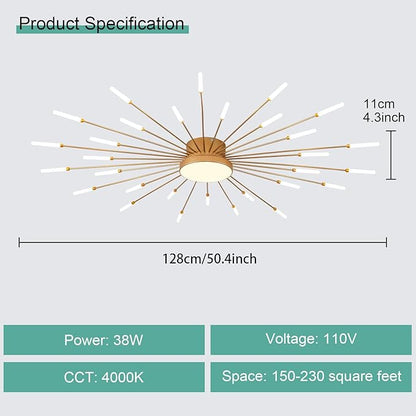 ziidoo Modern Ceiling Light,30+1 Lights Metal Firework Designed Chic Led Lighting Fixture for Farmhouse Kitchen Dining Room Bedroom Hallway Living Room (Gold and Dark Gold)