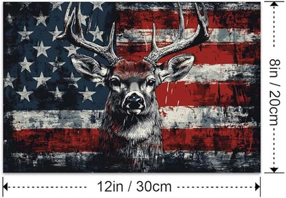 Yesad American Flag Deer Canvas Wall Art, Animal Head Rustic Wall Décor Christmas Paintings Pictures Nature Artwork Modern Poster for Farmhouse, Living Room, Bedroom, Office (Unframed,12”x8”,Deer1)
