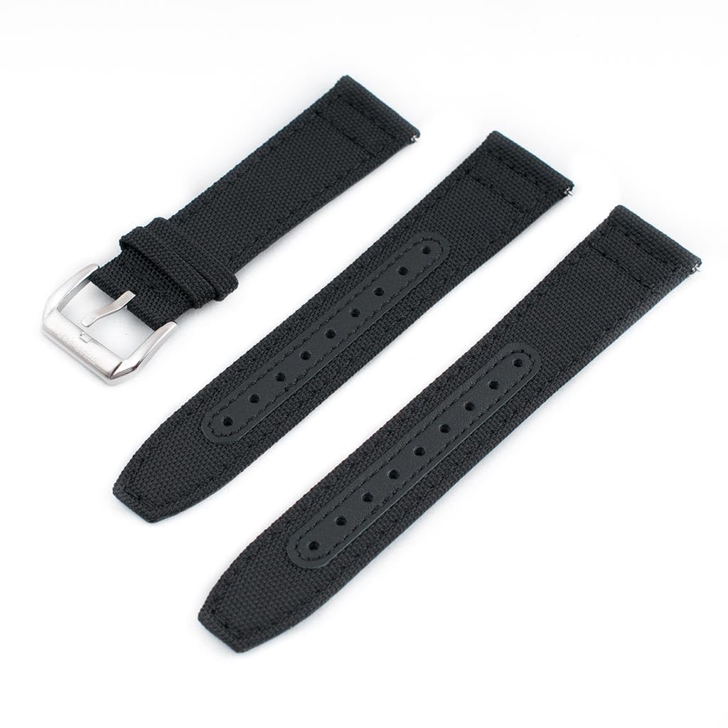 StrapHabit Quick Release Watch Band Replacement Sailcloth Watch Strap - 20mm 22mm Nylon & Leather Watch Strap (Black, 19mm)