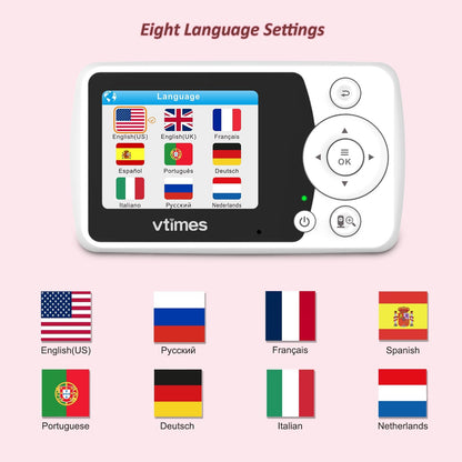VTimes Baby Monitor with Camera and Audio, 2.4" LCD Screen Video Baby Monitor No WiFi Night Vision, Portable Baby Camera Monitor VOX Pan-Tilt-Zoom Alarm and 1000ft, Ideal for Baby/Elderly/Pet