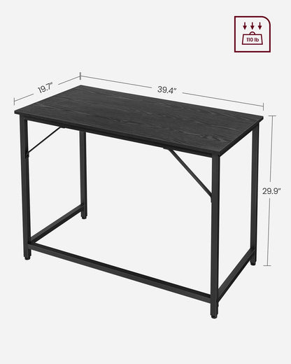 VASAGLE Computer Desk, Gaming Desk, Home Office Desk, for Small Spaces, 19.7 x 39.4 x 29.9 Inches, Industrial Style, Metal Frame, Black with Wood Grain ULWD041B56