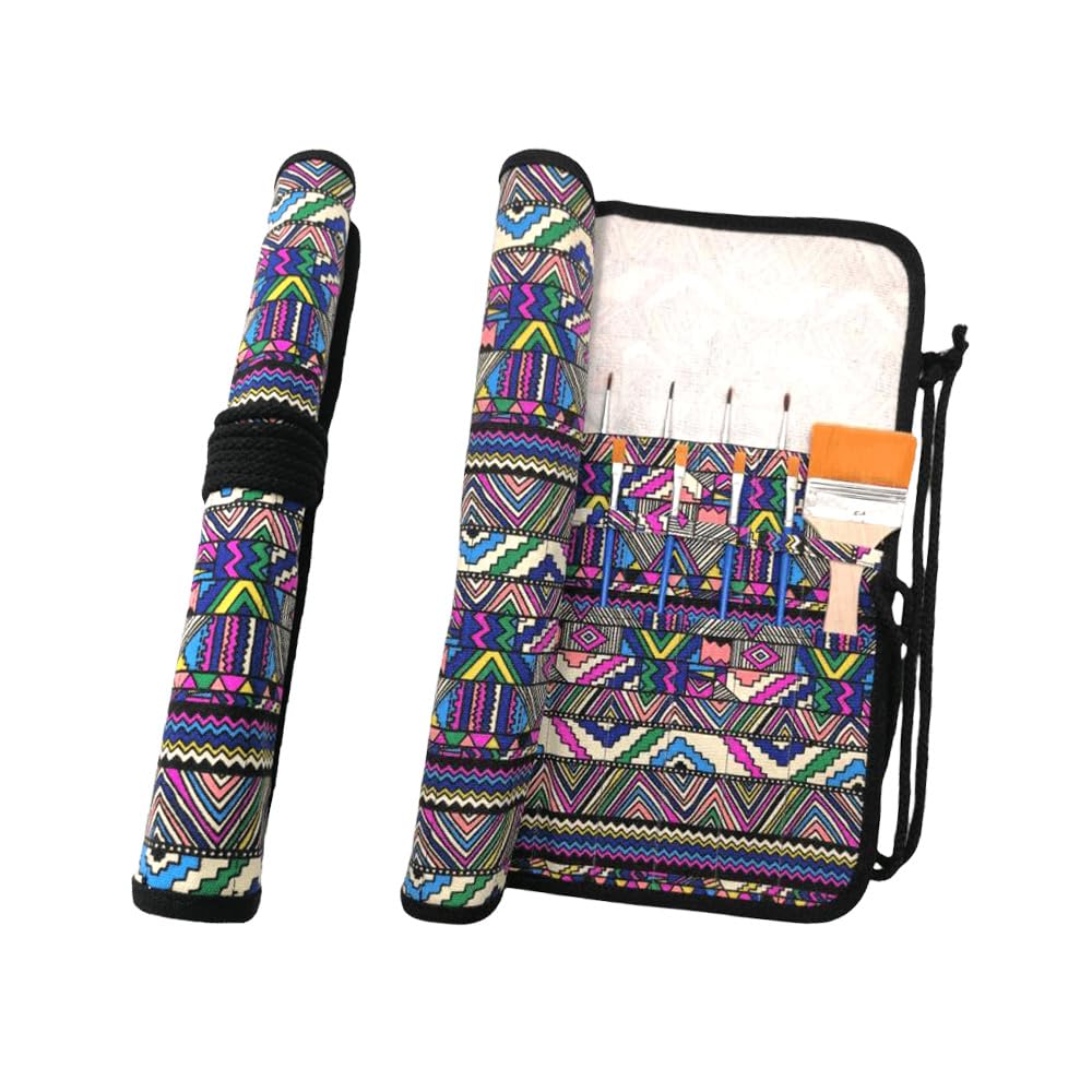 Funny live Paint Brush Holder Art Supplies, Artist Brush Holder & Storage Organizer Roll-Up Case Bag, Protect Acrylic Oil Watercolor Paintbrushes (Bohemian 20 Slot Pockets)