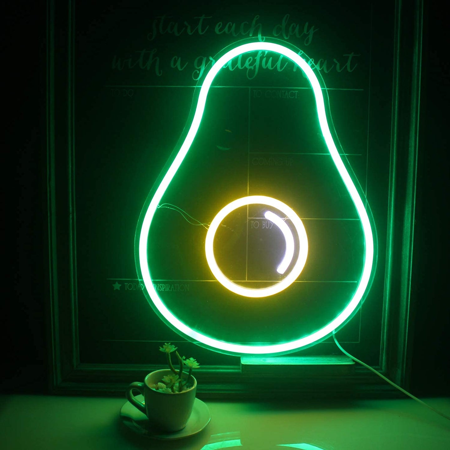Avocado Neon Sign Green Fruit Led Light with USB Powered Switch Cute Avocado Light Up Signs for Bedroom Wall Decor Fruit Shop Store Christmas Birthday Party