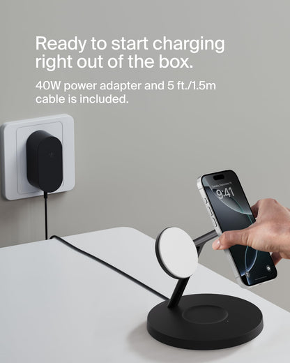 Belkin MagSafe-Compatible Charger, 3-in-1 Wireless Charging Station, Qi2-Certified 15W Wireless Charge for Apple iPhone 17 Series, Apple Watch, AirPods w/Non-Slip Base, 40W Included - Black