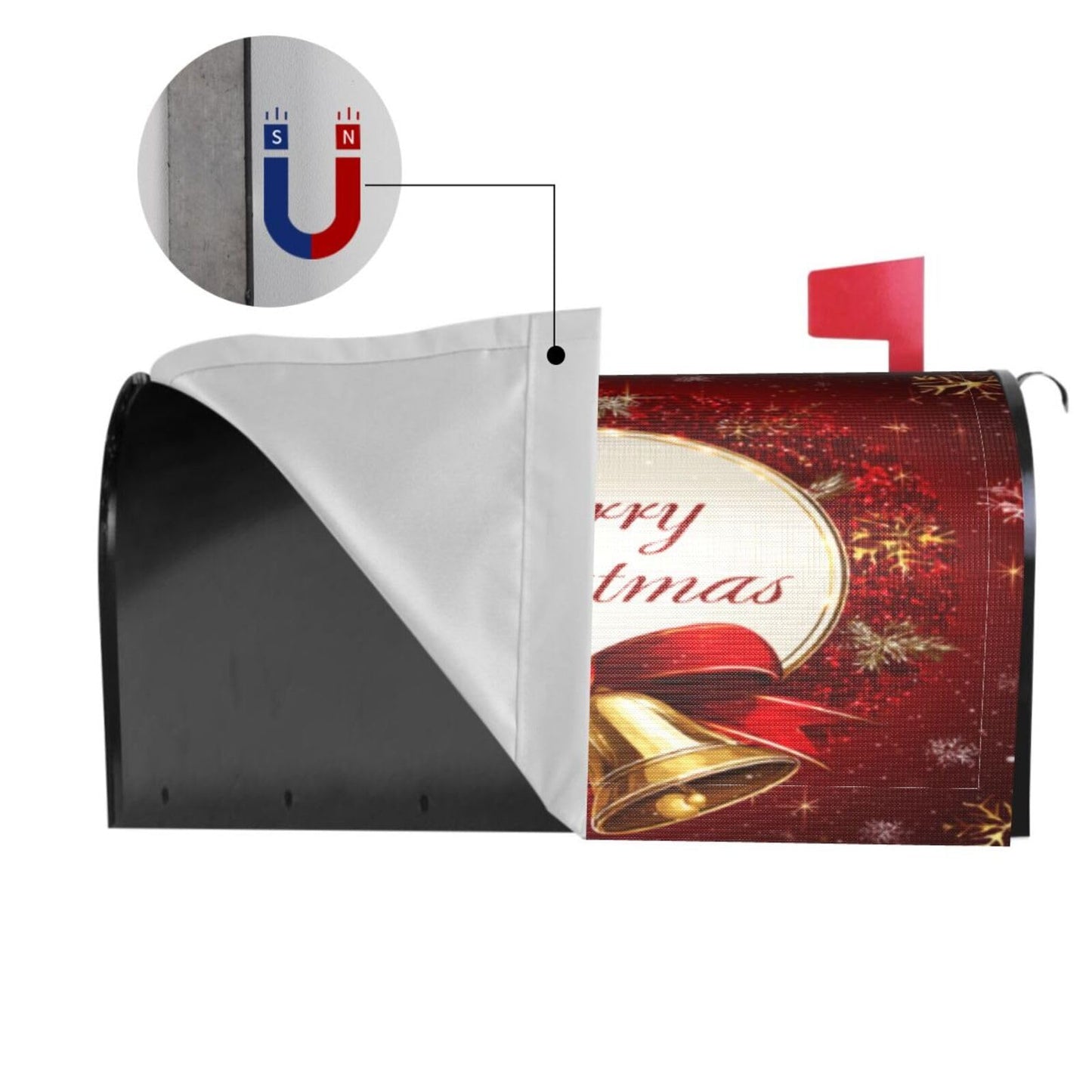 Festive Magnetic Mailbox Cover Red Christmas Bell Pattern Outdoor Mailbox Protector Holiday Seasonal Decorative Garden Yard Home Large Size 25.5 x 21 Inch