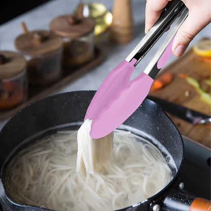 Small Silicone Tongs 7-Inch Mini Serving Tongs, Set of 3 (Black Gray White)