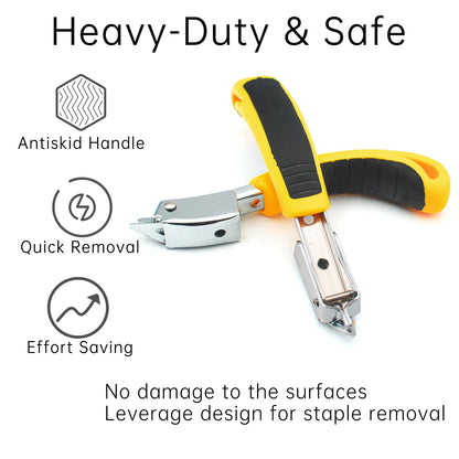 GEARLINTON Staple Remover Heavy Duty Upholstery Staple Puller Tool with Ergonomic Handle for Furniture, Carpet, Carton, Floor (2 Pack, Yellow)