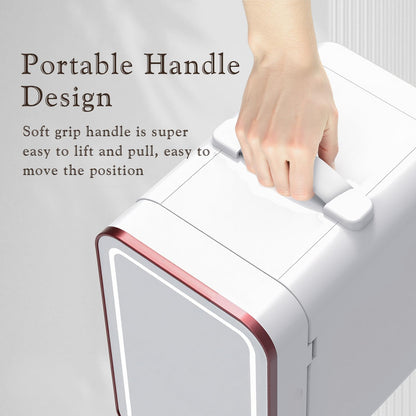 YLFU Skincare Fridge, 6L/10 Can Mini Fridge for Bedroom with Dimmable LED Mirror, Portable Cooler & Warmer Small Compact Refrigerator for Skincare, Cosmetics, Bedroom and Office, White