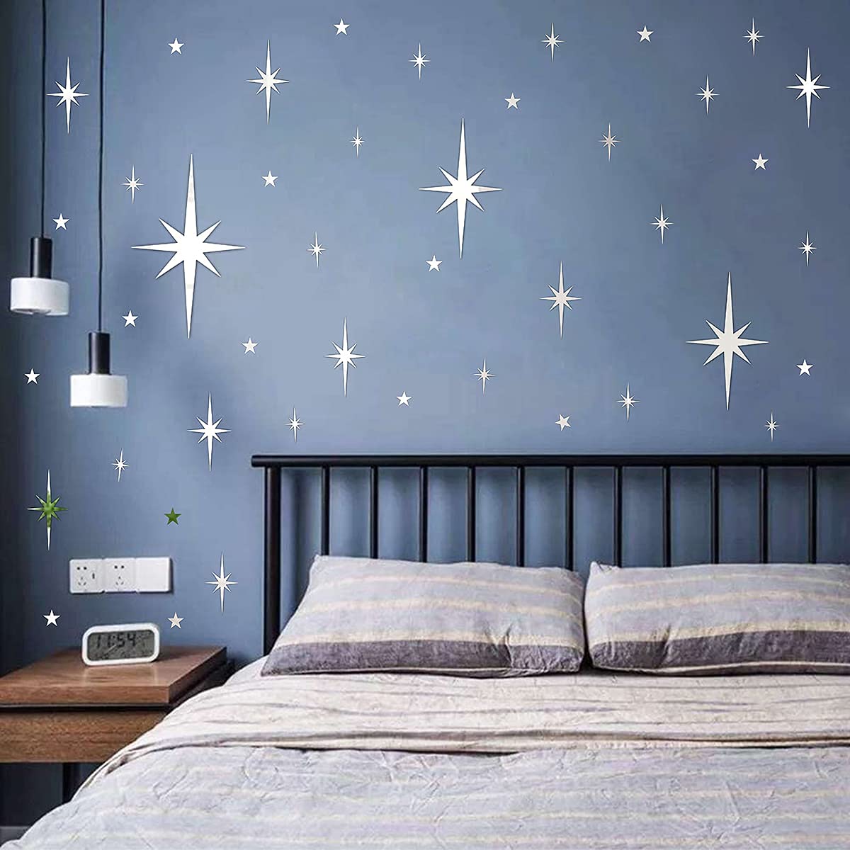 Easma Retro Starburst Mirror Wall Decals Silver 3D Acrylic Sparkle Wall Decors Star Walls Stickers Removable Stars Decals Bathroom Bedroom Living Room Home Walls Decors(123pcs)