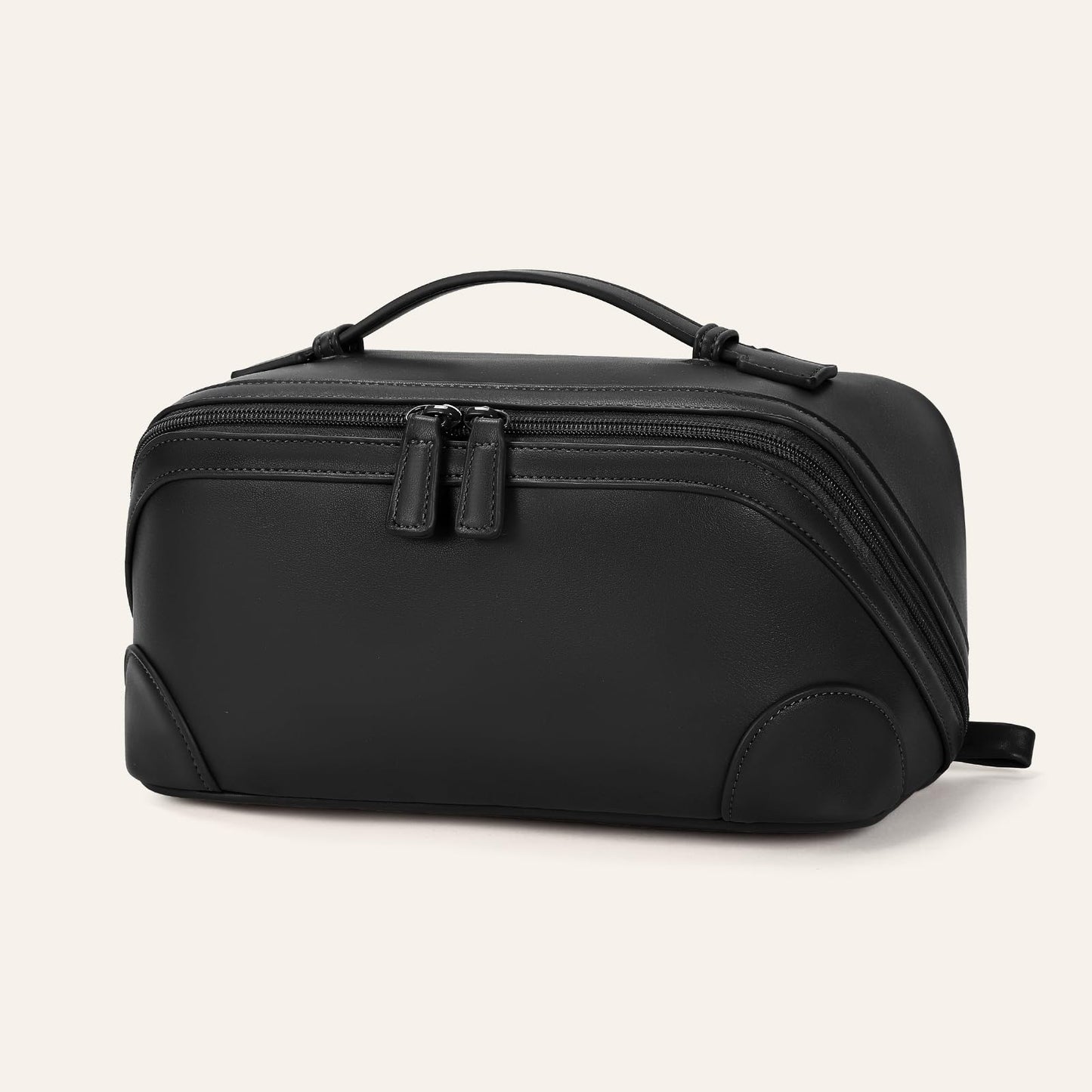 mibasies Travel Makeup Bag for Women, Large Capacity Waterproof PU Leather Flat Open Cosmetic Bag, Portable Toiletry Bag for Business Trip & Daily Use
