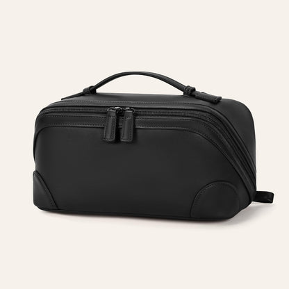 mibasies Travel Makeup Bag for Women, Large Capacity Waterproof PU Leather Flat Open Cosmetic Bag, Portable Toiletry Bag for Business Trip & Daily Use