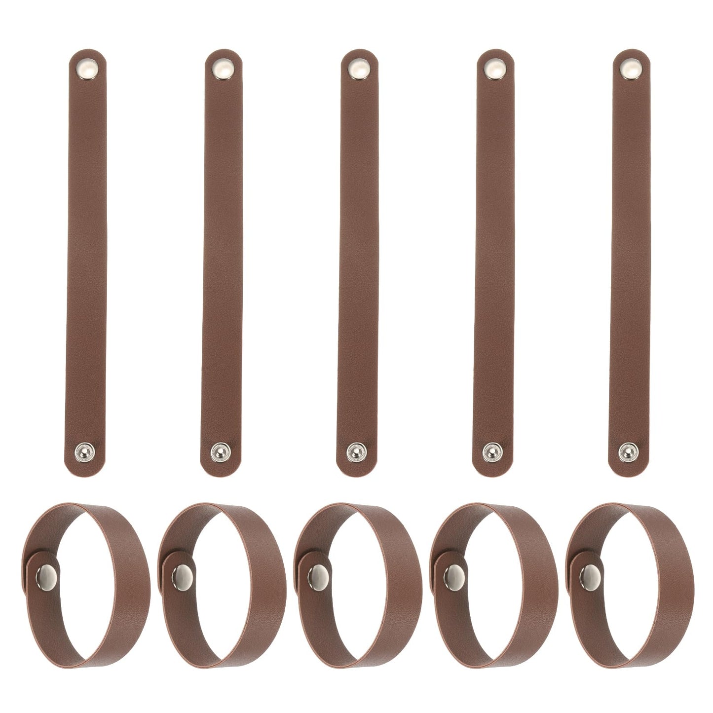 MECCANIXITY 10 Pcs Plain Leather Bracelets Leather Snap Bracelets Adjustable Blank Wrist Cuffs DIY Craft Wristbands Single Snap for Men Women Jewelry Making (Brown, 9.1"x0.8")