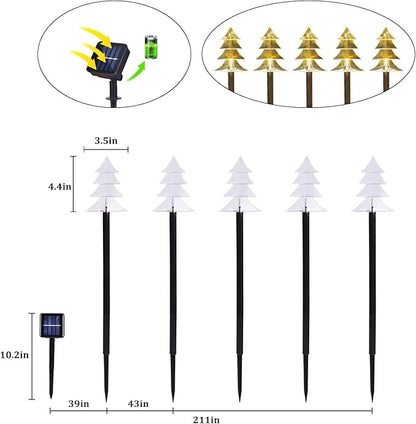 Christmas Solar Pathway Lights, Solar Tree Lights with Stake Landscape Lights Outdoor Waterproof Christmas Decorative Lights for Garden Yard Lawn Patio Walkway, 5 Pack