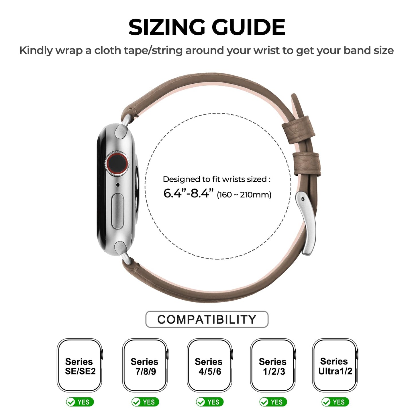 HANDODO Italian Genuine Leather Band Women for Apple Watch Series 11 10 9 8 7 6 5 4 3 2 1 SE SE2 Ultra 2/3, SGS Certified Dressy Bracelet Cute Strap for iWatch 42mm 44mm 45mm 46mm 49mm, Greige