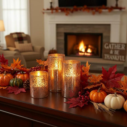 Flameless Silver Mercury Glass LED Pillar Candles with Remote and Timer, Batteries Included, Flickering Warm White Light, Set of 3 for Home Décor, Weddings, Parties, and Romantic Ambiance, Holiday