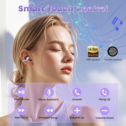 EXECCZO Ear Clip Earbuds Mini Open Ear Headphones Wireless Bluetooth Earphones for Sport Workout Driving Walking Running Compatible with iPhone Android (Purple)