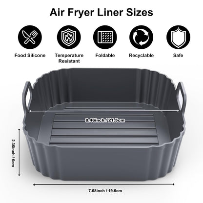 Square Silicone Air Fryer Liners 2 Pack, Compatible with Ninja AF141 181, 8.5 Inch Air Fryer Liners for COSORI 5-6.5 QT, Reusable Silicone Basket, Air Fryer Accessories