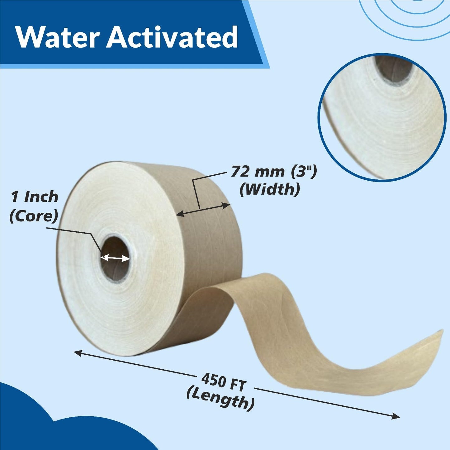 3'' x 450 Feet Reinforced Water Activated Gummed Kraft Paper Tape, for Heavy Duty Secure Packing Shipping, Tamper Evident Gummed Tape, Brown - 1 Roll