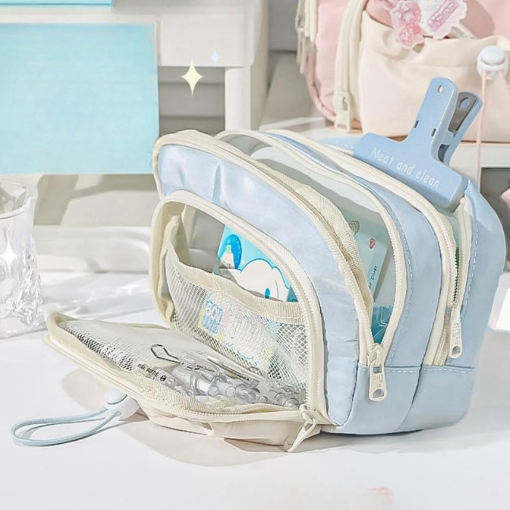 Vobomo Pencil Case Big Capacity Pen Holder Large Opening Pencil Pouch Box Cute Aesthetic Drawstring Pen Case (Blueberry Blue)