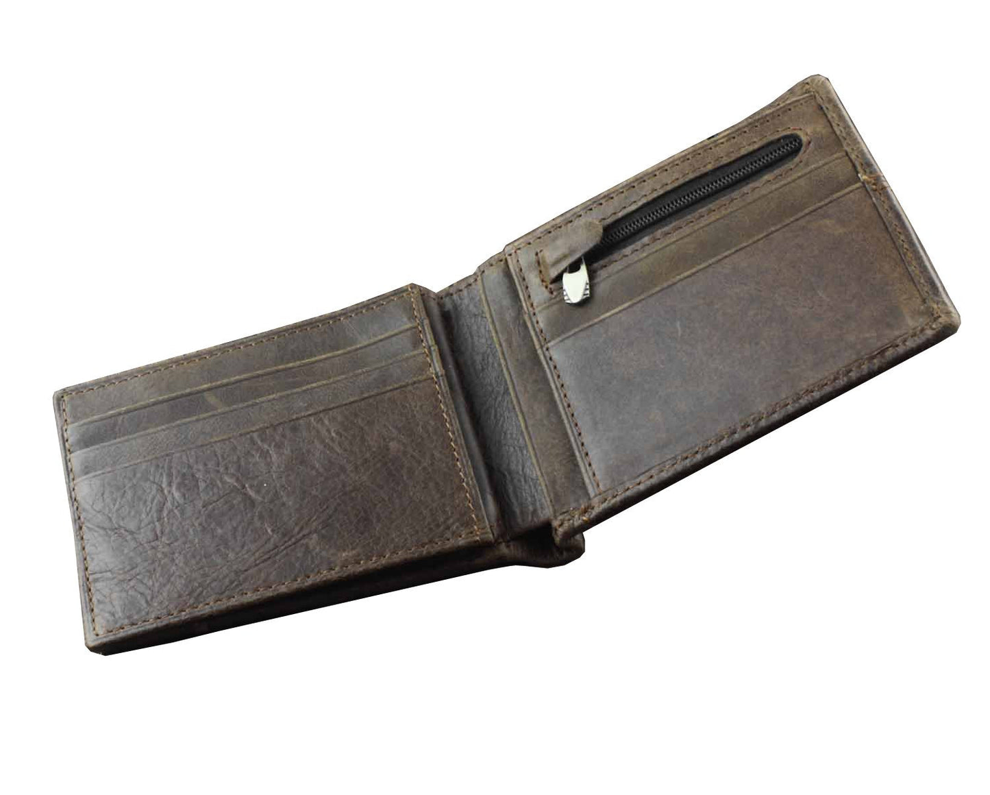 punkman2000 New Vintage Brown Leather Wallet With Chain Mens Bifold/Many Card Holder