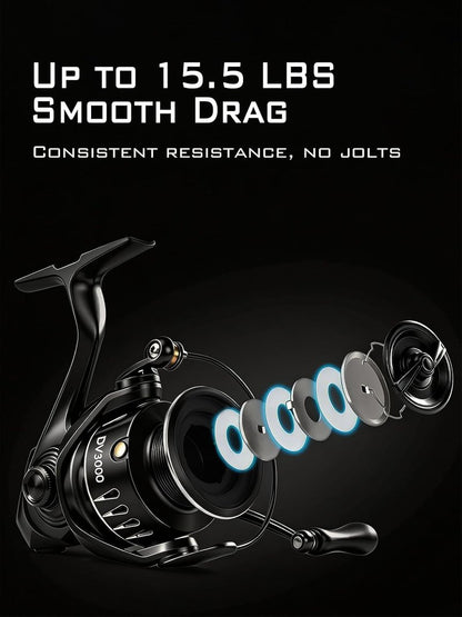 Lightweight Spinning Fishing Reel - Sealed Carbon Fiber, 20 LB Max Drag | 5.2:1 Gear Ratio, CNC Aluminum Spool, 1000-5000 Series