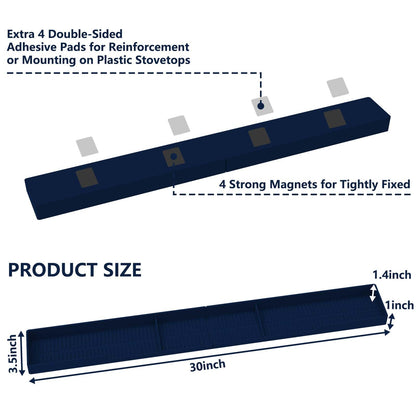 AWOKE Stove Top Shelf 30 Inch - Silicone Material Magnetic Shelf for Stove - 3 Functional Partitions Kitchen Spice Rack Organizer-Black,Kitchen Gadgets Storage Organization