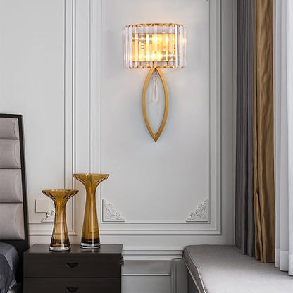 Modern Crystal Wall Light Gold Glass Crystal Wall Sconces Light Mid-Century Vanity Light Indoor Elegant Wall Lighting Fixtures for Bedroom Living Room Hallway Entryway