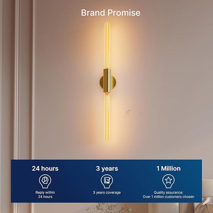 FLSNT 2 Light Modern Brushed Gold Wall Sconce with E26 Sockets, Includes 4W Dimmable Gold-Tinted T30 Bulbs, 2200K Warm Amber Glow, 90CRI, Steel Construction, Vintage Wall Light for Living Room