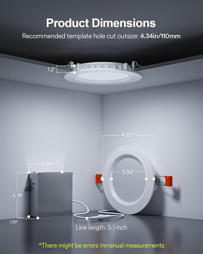 Lumary Smart Recessed Lighting 4 Inch, Canless WiFi Led Recessed Lights 9W, RGBWW Ceiling Downlight with Junction Box Ultra-Thin and Anti-Glare Trim Work with Alexa/Google Assistant/BT Remote 1PACK