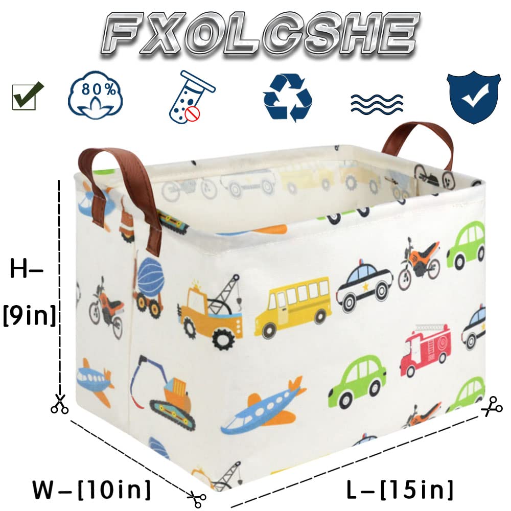 FXOLCSHE Rectangular Car basket,Car toy storage box,Collapsible Car Storage basket for boys,Waterproof PE Coating Storage,bedroom decor,Nursery hamper,Toy Organizer,Gift Basket(Vehicles)