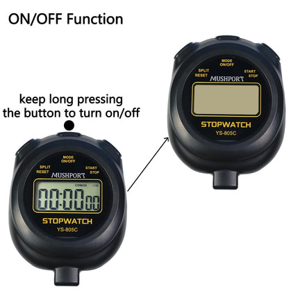 MUSHPORT 2 Pack Digital Stopwatch Sport Timer, ON/Off Countdown Large Display Simple Stop Watch for Sports Coaches PE-Teacher Referees, Black