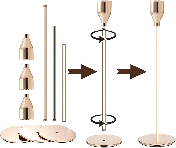 Gold Candlestick Holder French Gold Candle Holders for Table Centerpieces, Wedding, Party, Fits 3/4 inch Candles, Metal Taper Candle Sticks Holders Decor for Dinner, Home Decor (Set of 6)