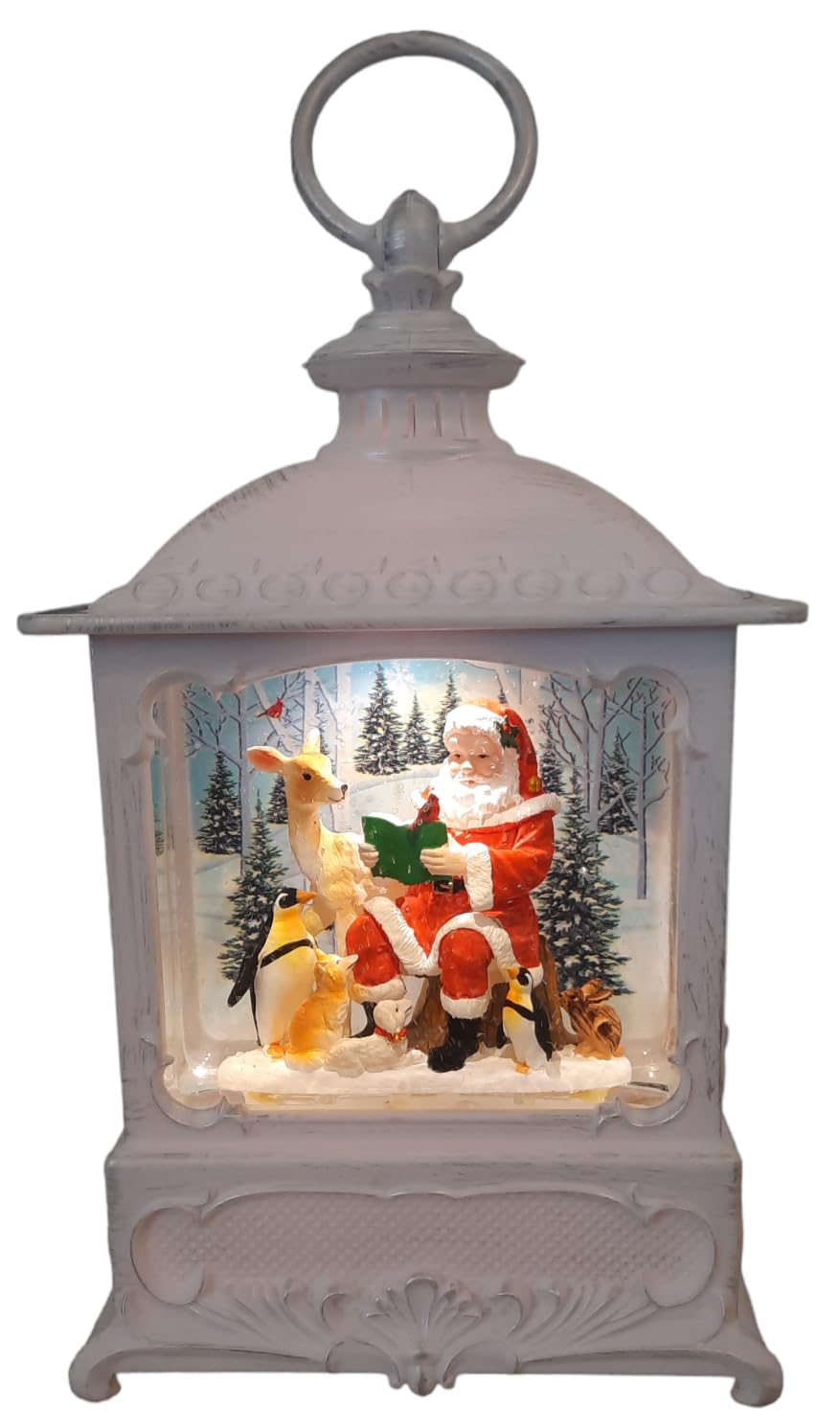 Gerson International 9 Inch Lighted Christmas Water Lantern Snow Globe with Continuous Swirling Glitter- Santa with Animal Friends