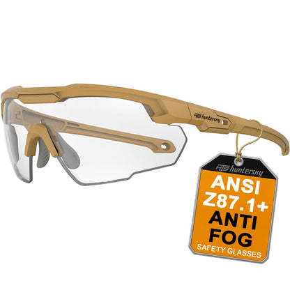 HTS HUNTERSKY S57 Clear Lens Ballistic Tactical Shooting Glasses ANSI Z87+ UV400 Anti-Fog Eyewear for Airsoft Range Security and Outdoor Sports, for Men and Women