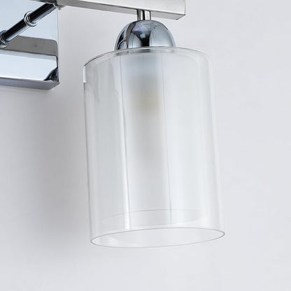 Stainless Steel Bathroom Vanity Light Over Mirror, 2 Light Polished Chrome Bathroom Light Fixtures with Milk Glass and Clear Glass Shades, Modern Vanity Lighting Wall Mount