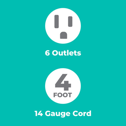 KMC 6-Outlet Surge Protector Power Strip 2-Pack, 900 Joules, 4-Foot Extension Cord, Overload Protection, Black