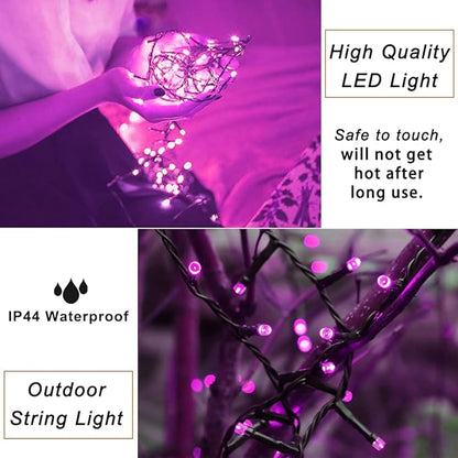 Purple Halloween Lights, 200 LED 66 ft Outdoor Halloween String Lights, 8 Modes Waterproof Decorative LED Purple Fairy Lights for Home Yard Patio Wedding Room Party Decoration