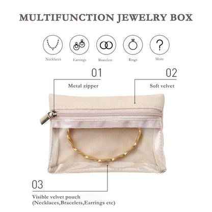Jeonnfp Jewelry Box Organizer for Women,Small Travel Jewelry Case,Mini Travel Jewelry Organizer with 8 Velvet Jewelry Zipper Pouches, Jewelry Box Organizer for Christmas Birthday(Pink)