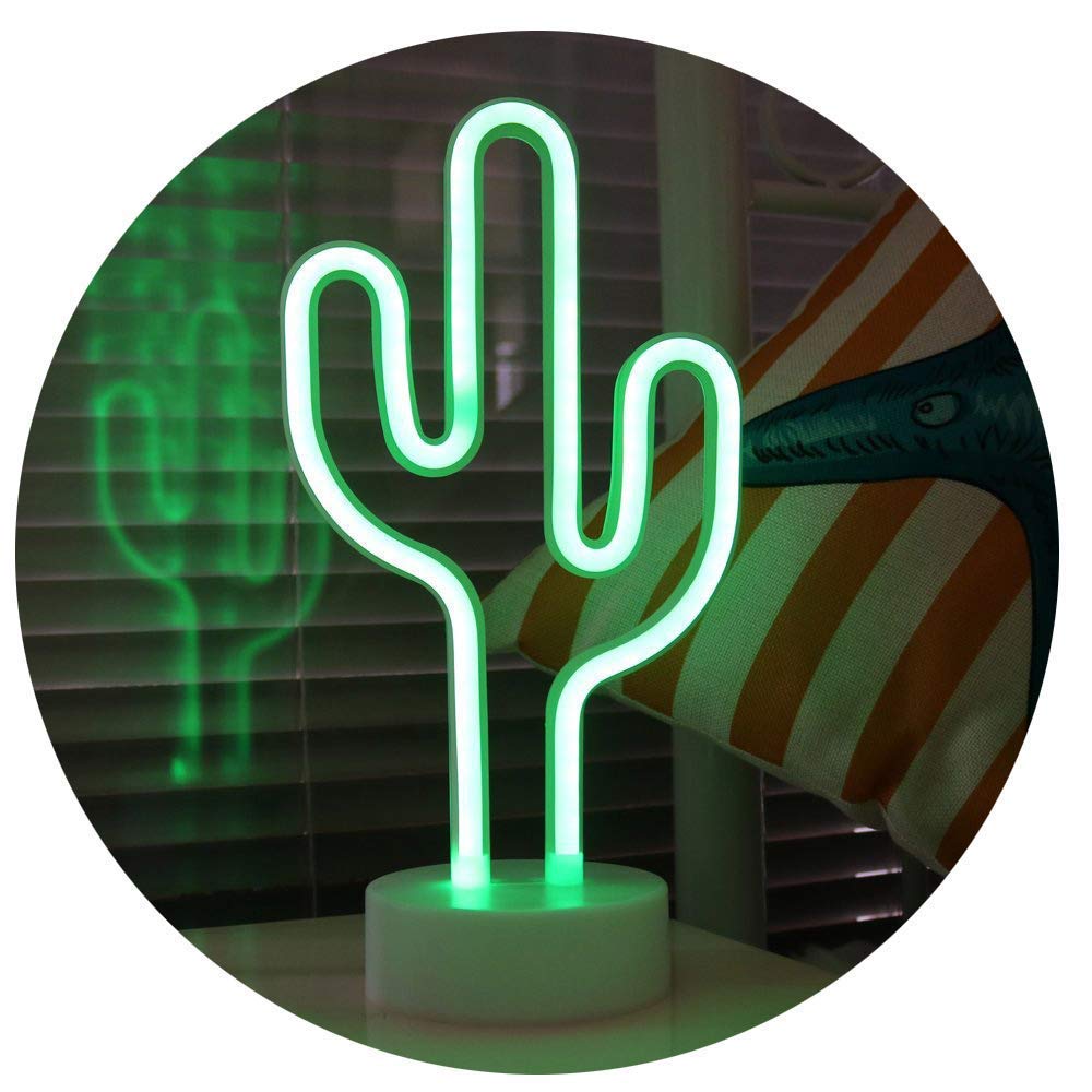 Green Cactus Neon Light Signs LED Cactus Neon Night Lights with Pedestal Room Decor Battery/USB Operation Lamps Neon Signs Light Up Children's Room Bedroom Wedding
