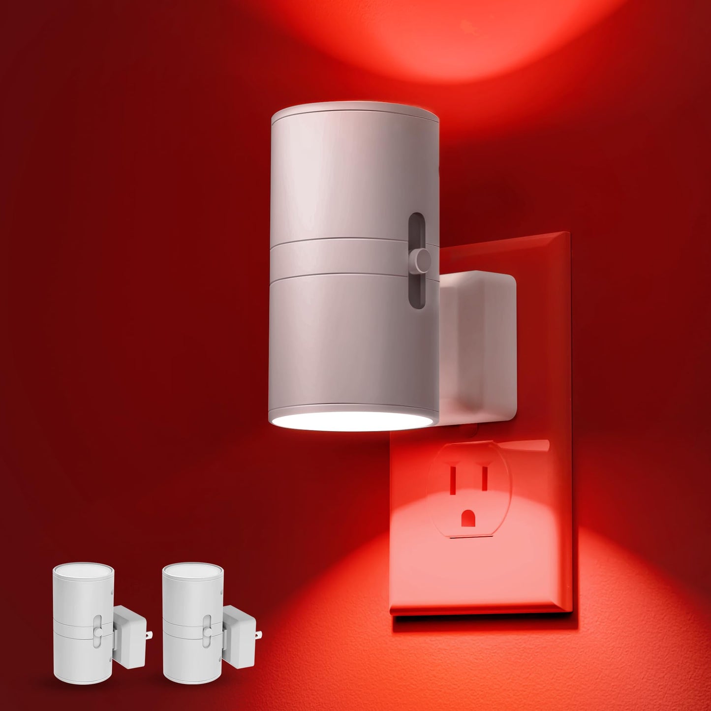 L LOHAS LED Night Light, Red Night Lights Plug into Wall, LED Nightlights, Light Sensor, Steep Aid Red, Dimmable Nightlight for Christmas, Holiday Decor, Party, Hallway, Bedroom, 2 Pack