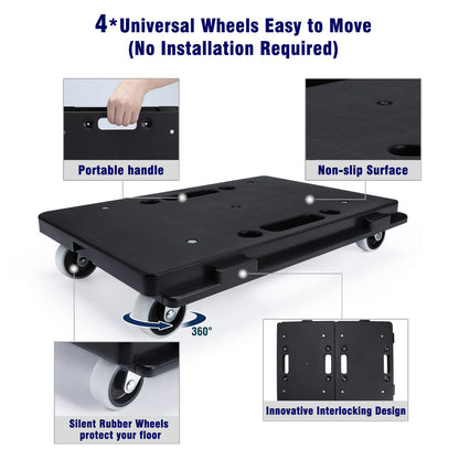 Furniture Dolly, 2 Pack Moving Dolly Connectable, 15.63 x 10.23 inch, 500 Lbs Capacity, Furniture Movers 4 Wheels Heavy Duty, Small Flat Dolly Cart, Portable and Light Dollies